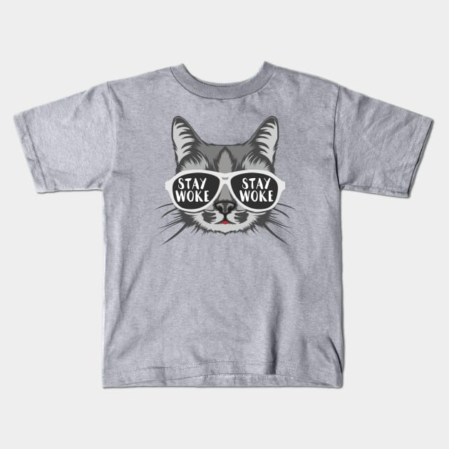 Stay Woke Cat Kids T-Shirt by sqwear